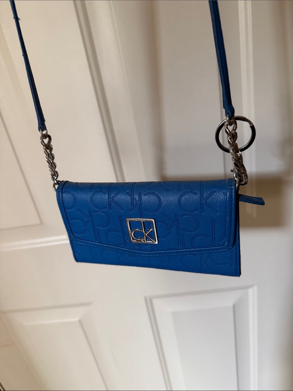 Calvin Klein Cobalt Blue Embossed Logo Crossbody